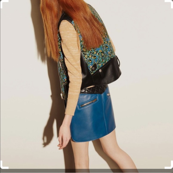 NWT Coach Blue Leather Hem Mini Skirt - Picture 2 of 8
